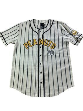 Lunchbox Peanuts Pinstriped Button Down Baseball Jersey - Limited Edition